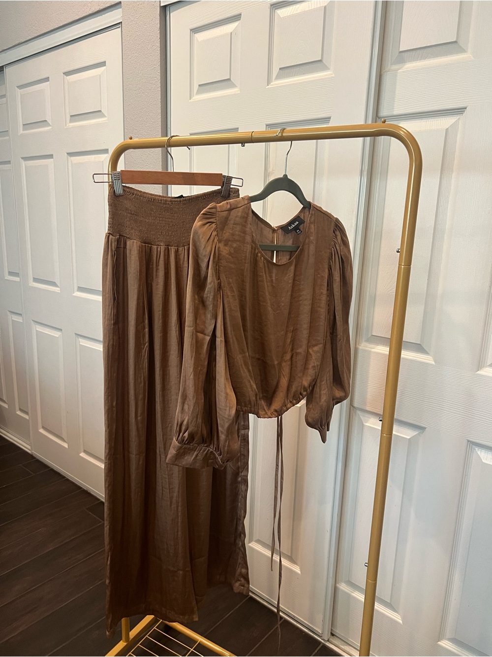 Brown Two-Piece Pant  and Blouse Set